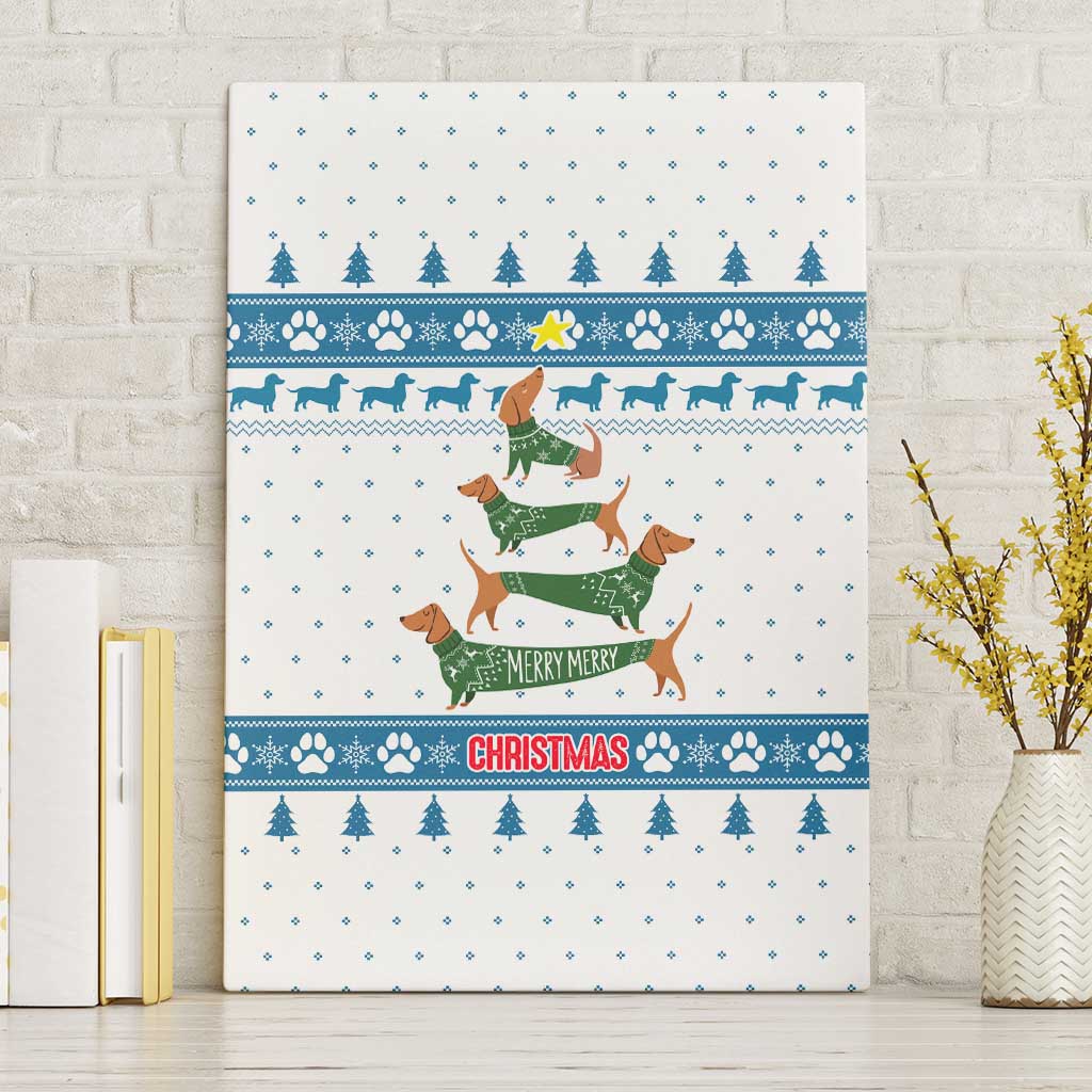 Dachshund Dog Tree Stack Canvas Wall Art with Blue White Paw Print Pattern Design - Wonder Print Shop