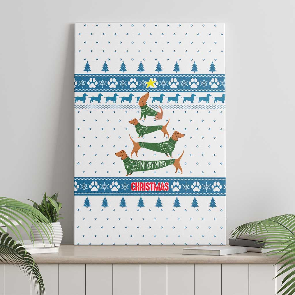 Dachshund Dog Tree Stack Canvas Wall Art with Blue White Paw Print Pattern Design - Wonder Print Shop