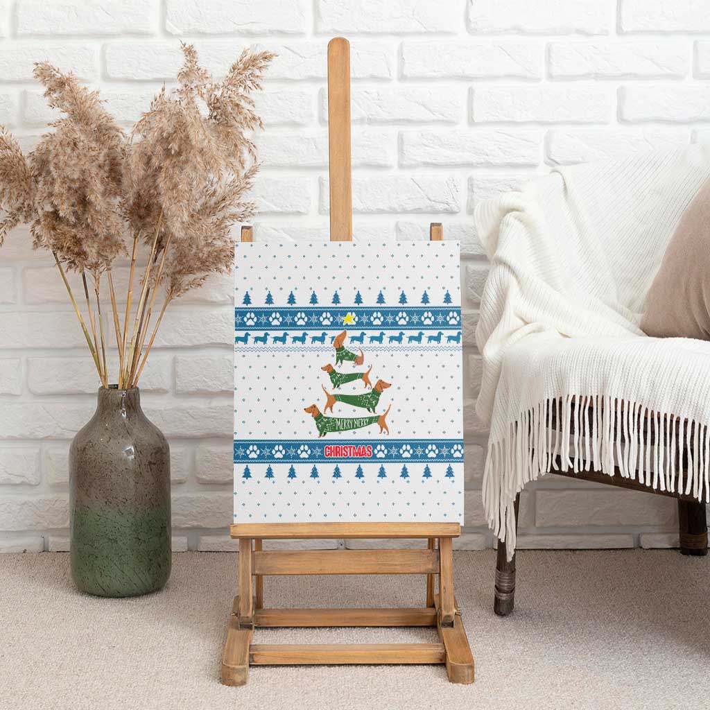 Dachshund Dog Tree Stack Canvas Wall Art with Blue White Paw Print Pattern Design - Wonder Print Shop