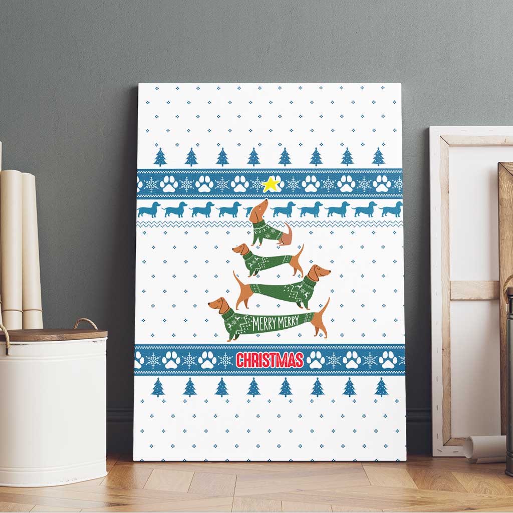 Dachshund Dog Tree Stack Canvas Wall Art with Blue White Paw Print Pattern Design - Wonder Print Shop