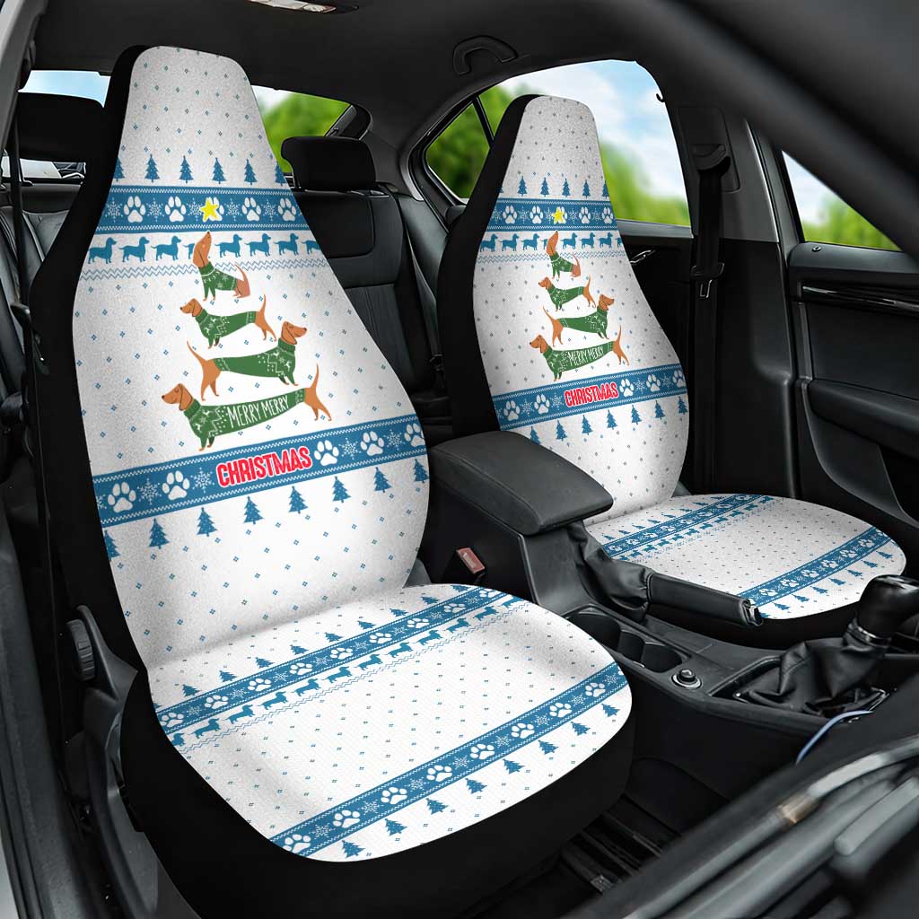 Dachshund Dog Tree Stack Car Seat Cover with Blue White Paw Print Pattern Design - Wonder Print Shop