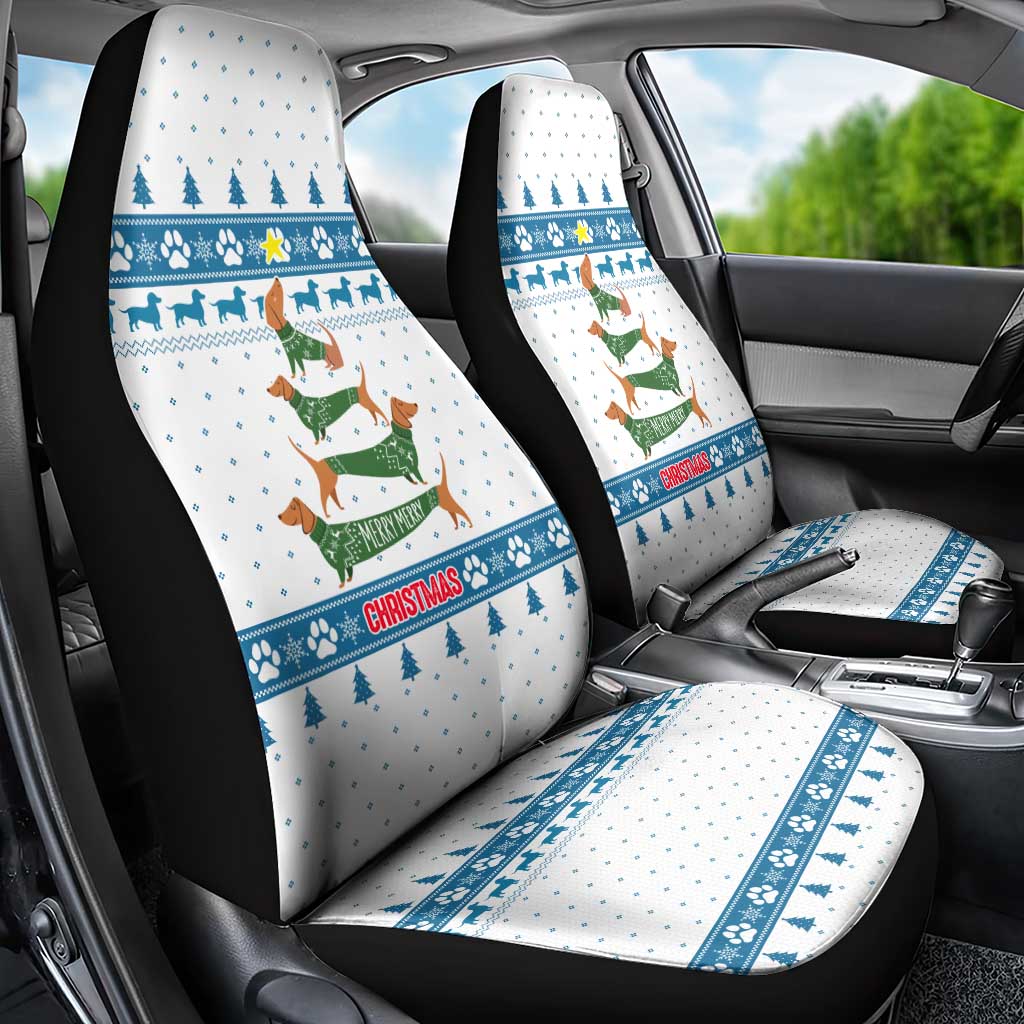 Dachshund Dog Tree Stack Car Seat Cover with Blue White Paw Print Pattern Design - Wonder Print Shop