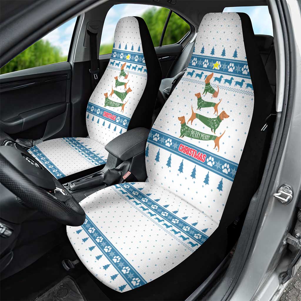 Dachshund Dog Tree Stack Car Seat Cover with Blue White Paw Print Pattern Design - Wonder Print Shop