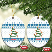 Dachshund Dog Tree Stack Ceramic Ornament with Blue White Paw Print Pattern Design - Wonder Print Shop