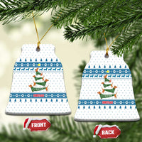 Dachshund Dog Tree Stack Ceramic Ornament with Blue White Paw Print Pattern Design - Wonder Print Shop