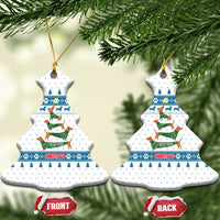 Dachshund Dog Tree Stack Ceramic Ornament with Blue White Paw Print Pattern Design - Wonder Print Shop