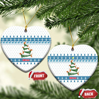 Dachshund Dog Tree Stack Ceramic Ornament with Blue White Paw Print Pattern Design - Wonder Print Shop