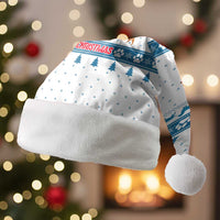 Dachshund Dog Tree Stack Christmas Santa Hat with Blue White Paw Print Pattern Design - Wonder Print Shop