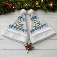 Dachshund Dog Tree Stack Christmas Santa Hat with Blue White Paw Print Pattern Design - Wonder Print Shop