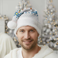 Dachshund Dog Tree Stack Christmas Santa Hat with Blue White Paw Print Pattern Design - Wonder Print Shop
