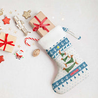 Dachshund Dog Tree Stack Christmas Stocking with Blue White Paw Print Pattern Design - Wonder Print Shop