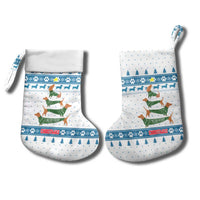 Dachshund Dog Tree Stack Christmas Stocking with Blue White Paw Print Pattern Design - Wonder Print Shop