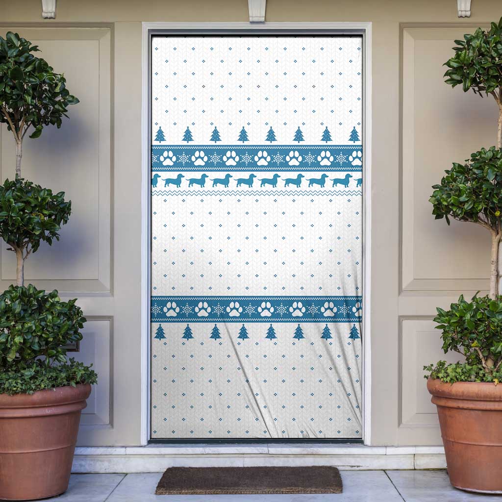 Dachshund Dog Tree Stack Door Cover with Blue White Paw Print Pattern Design - Wonder Print Shop