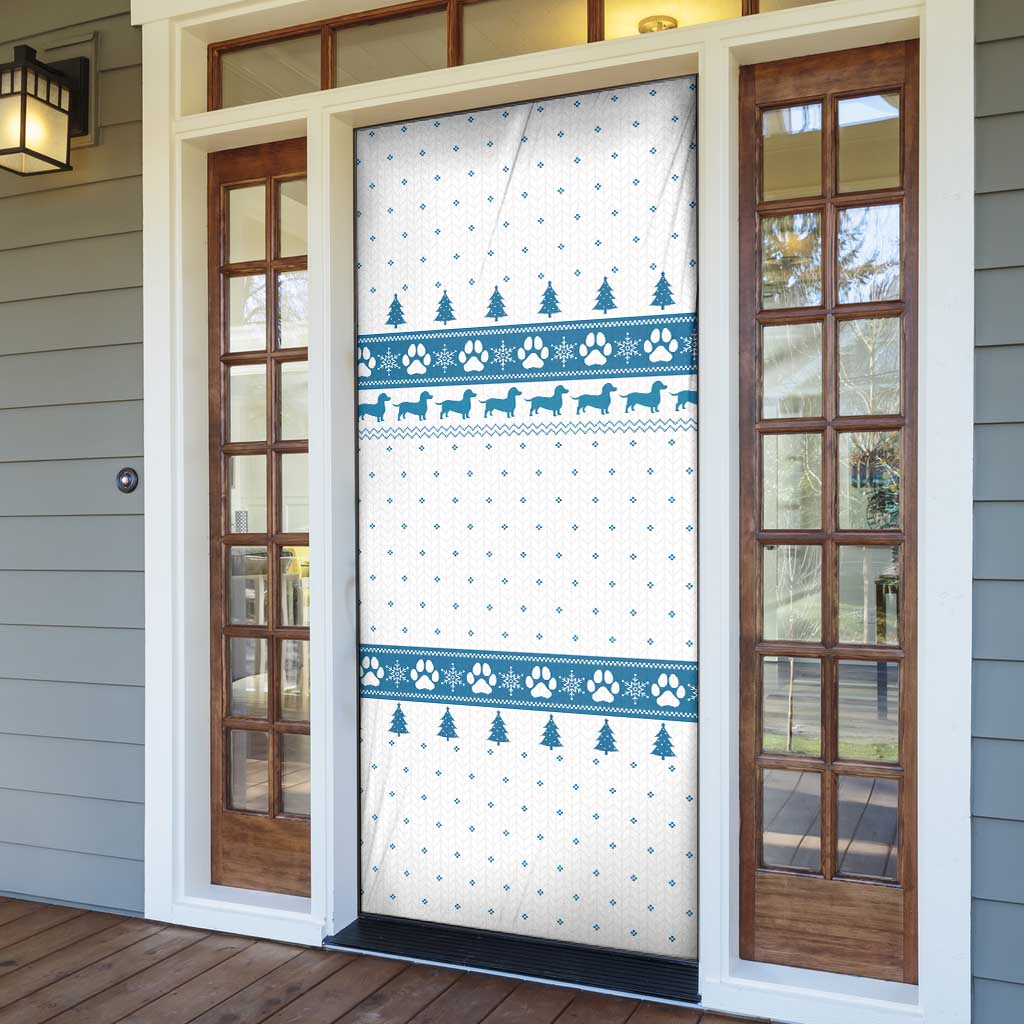 Dachshund Dog Tree Stack Door Cover with Blue White Paw Print Pattern Design - Wonder Print Shop