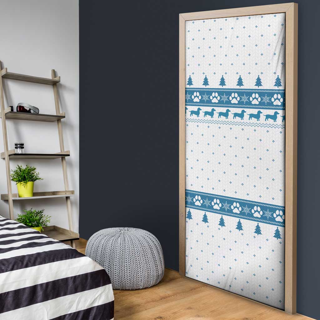 Dachshund Dog Tree Stack Door Cover with Blue White Paw Print Pattern Design - Wonder Print Shop