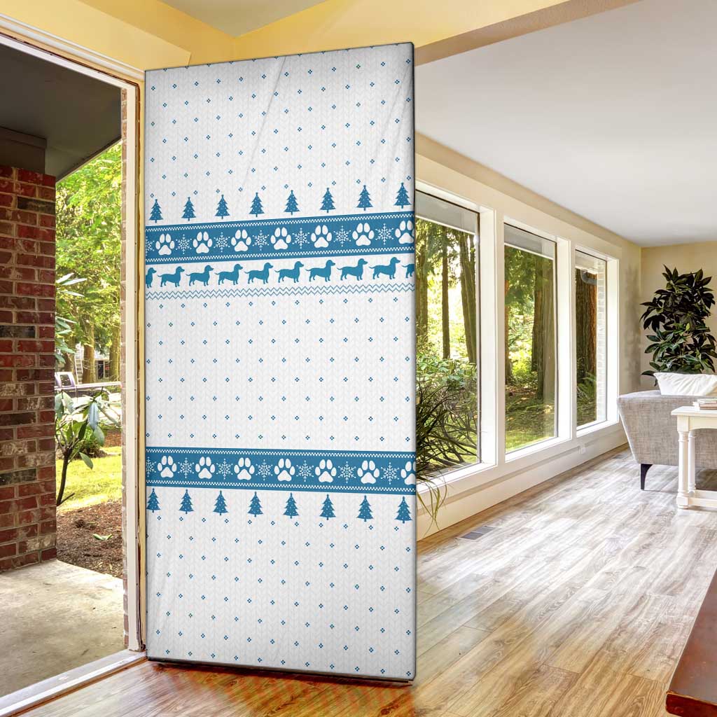 Dachshund Dog Tree Stack Door Cover with Blue White Paw Print Pattern Design - Wonder Print Shop