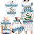 Dachshund Dog Tree Stack Family Matching Long Sleeve Bodycon Dress and Hawaiian Shirt with Blue White Paw Print Pattern Design - Wonder Print Shop