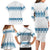 Dachshund Dog Tree Stack Family Matching Long Sleeve Bodycon Dress and Hawaiian Shirt with Blue White Paw Print Pattern Design - Wonder Print Shop
