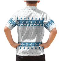 Dachshund Dog Tree Stack Family Matching Mermaid Dress and Hawaiian Shirt with Blue White Paw Print Pattern Design - Wonder Print Shop