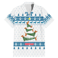 Dachshund Dog Tree Stack Family Matching Mermaid Dress and Hawaiian Shirt with Blue White Paw Print Pattern Design - Wonder Print Shop