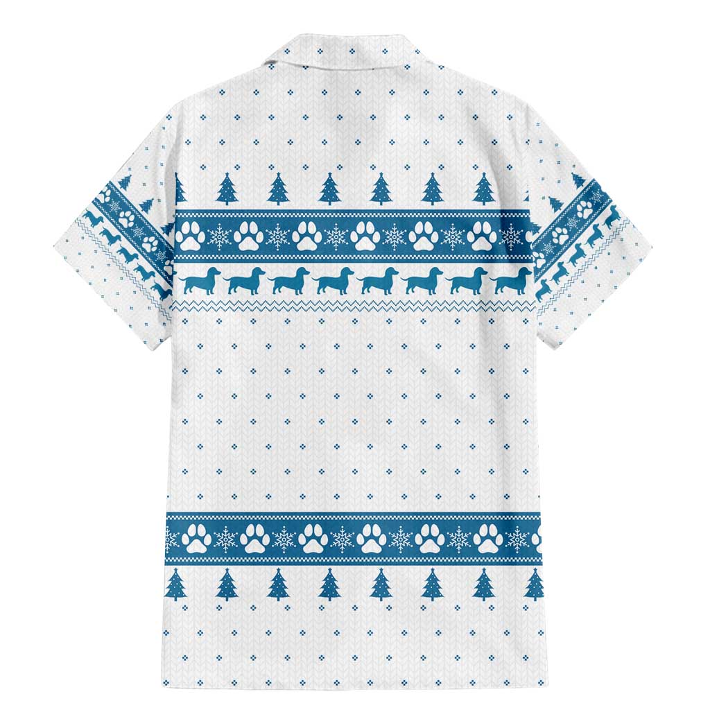 Dachshund Dog Tree Stack Family Matching Mermaid Dress and Hawaiian Shirt with Blue White Paw Print Pattern Design - Wonder Print Shop