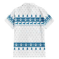 Dachshund Dog Tree Stack Family Matching Mermaid Dress and Hawaiian Shirt with Blue White Paw Print Pattern Design - Wonder Print Shop