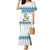 Dachshund Dog Tree Stack Family Matching Mermaid Dress and Hawaiian Shirt with Blue White Paw Print Pattern Design - Wonder Print Shop