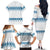 Dachshund Dog Tree Stack Family Matching Off The Shoulder Long Sleeve Dress and Hawaiian Shirt with Blue White Paw Print Pattern Design - Wonder Print Shop
