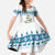 Dachshund Dog Tree Stack Family Matching Off Shoulder Maxi Dress and Hawaiian Shirt with Blue White Paw Print Pattern Design - Wonder Print Shop