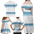 Dachshund Dog Tree Stack Family Matching Off Shoulder Maxi Dress and Hawaiian Shirt with Blue White Paw Print Pattern Design - Wonder Print Shop