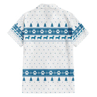 Dachshund Dog Tree Stack Family Matching Off Shoulder Maxi Dress and Hawaiian Shirt with Blue White Paw Print Pattern Design - Wonder Print Shop