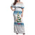 Dachshund Dog Tree Stack Family Matching Off Shoulder Maxi Dress and Hawaiian Shirt with Blue White Paw Print Pattern Design - Wonder Print Shop