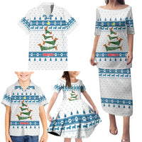 Dachshund Dog Tree Stack Family Matching Puletasi and Hawaiian Shirt with Blue White Paw Print Pattern Design - Wonder Print Shop