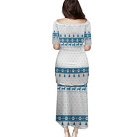 Dachshund Dog Tree Stack Family Matching Puletasi and Hawaiian Shirt with Blue White Paw Print Pattern Design - Wonder Print Shop