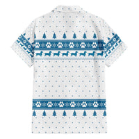 Dachshund Dog Tree Stack Family Matching Short Sleeve Bodycon Dress and Hawaiian Shirt with Blue White Paw Print Pattern Design - Wonder Print Shop