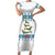 Dachshund Dog Tree Stack Family Matching Short Sleeve Bodycon Dress and Hawaiian Shirt with Blue White Paw Print Pattern Design - Wonder Print Shop