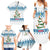 Dachshund Dog Tree Stack Family Matching Summer Maxi Dress and Hawaiian Shirt with Blue White Paw Print Pattern Design - Wonder Print Shop