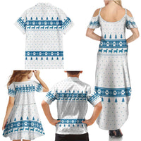 Dachshund Dog Tree Stack Family Matching Summer Maxi Dress and Hawaiian Shirt with Blue White Paw Print Pattern Design - Wonder Print Shop