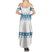 Dachshund Dog Tree Stack Family Matching Summer Maxi Dress and Hawaiian Shirt with Blue White Paw Print Pattern Design - Wonder Print Shop