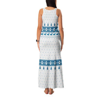 Dachshund Dog Tree Stack Family Matching Tank Maxi Dress and Hawaiian Shirt with Blue White Paw Print Pattern Design - Wonder Print Shop