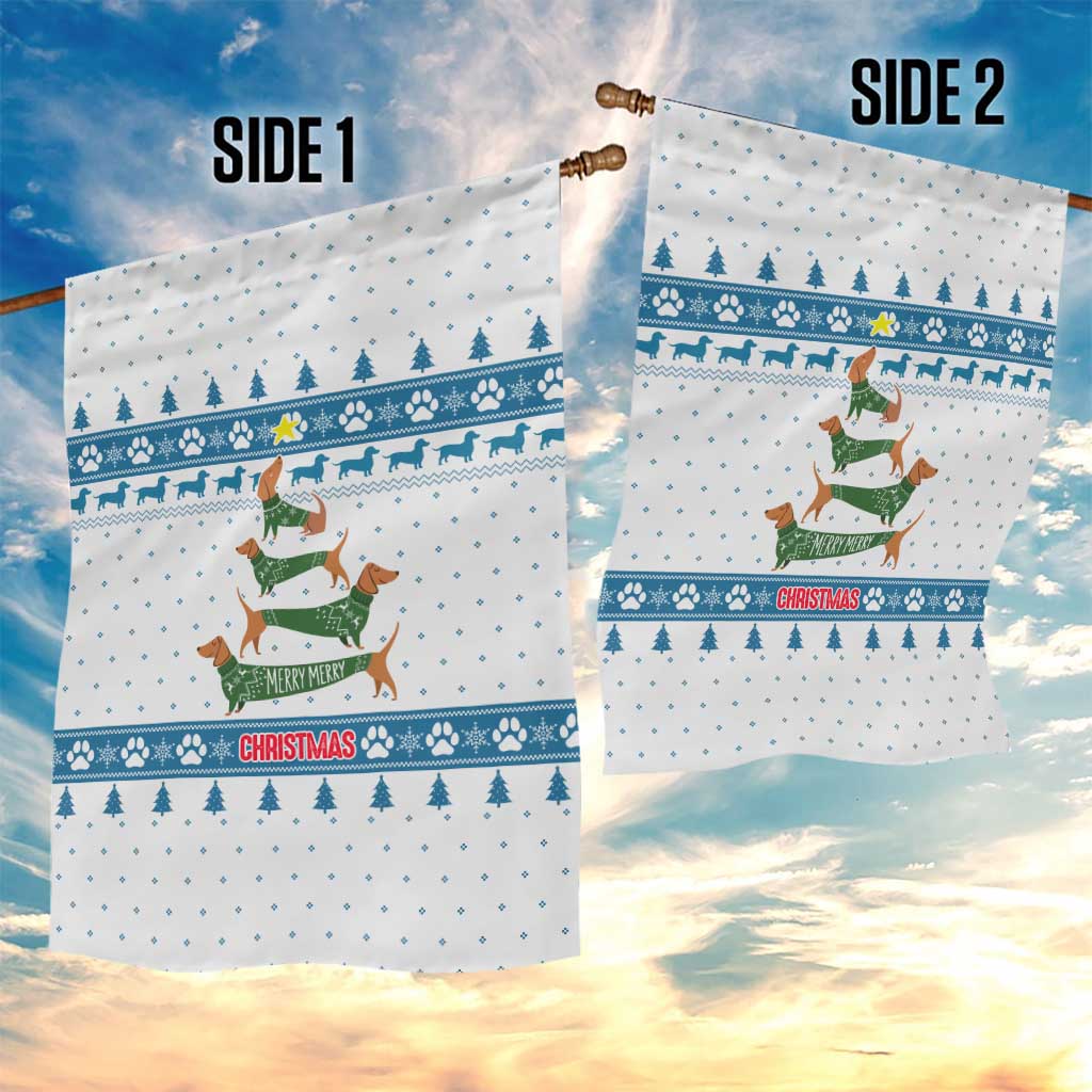 Dachshund Dog Tree Stack Garden Flag with Blue White Paw Print Pattern Design - Wonder Print Shop