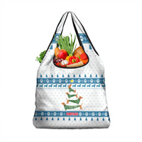Dachshund Dog Tree Stack Grocery Bag with Blue White Paw Print Pattern Design - Wonder Print Shop
