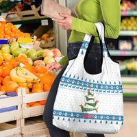 Dachshund Dog Tree Stack Grocery Bag with Blue White Paw Print Pattern Design - Wonder Print Shop