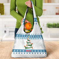 Dachshund Dog Tree Stack Grocery Bag with Blue White Paw Print Pattern Design - Wonder Print Shop
