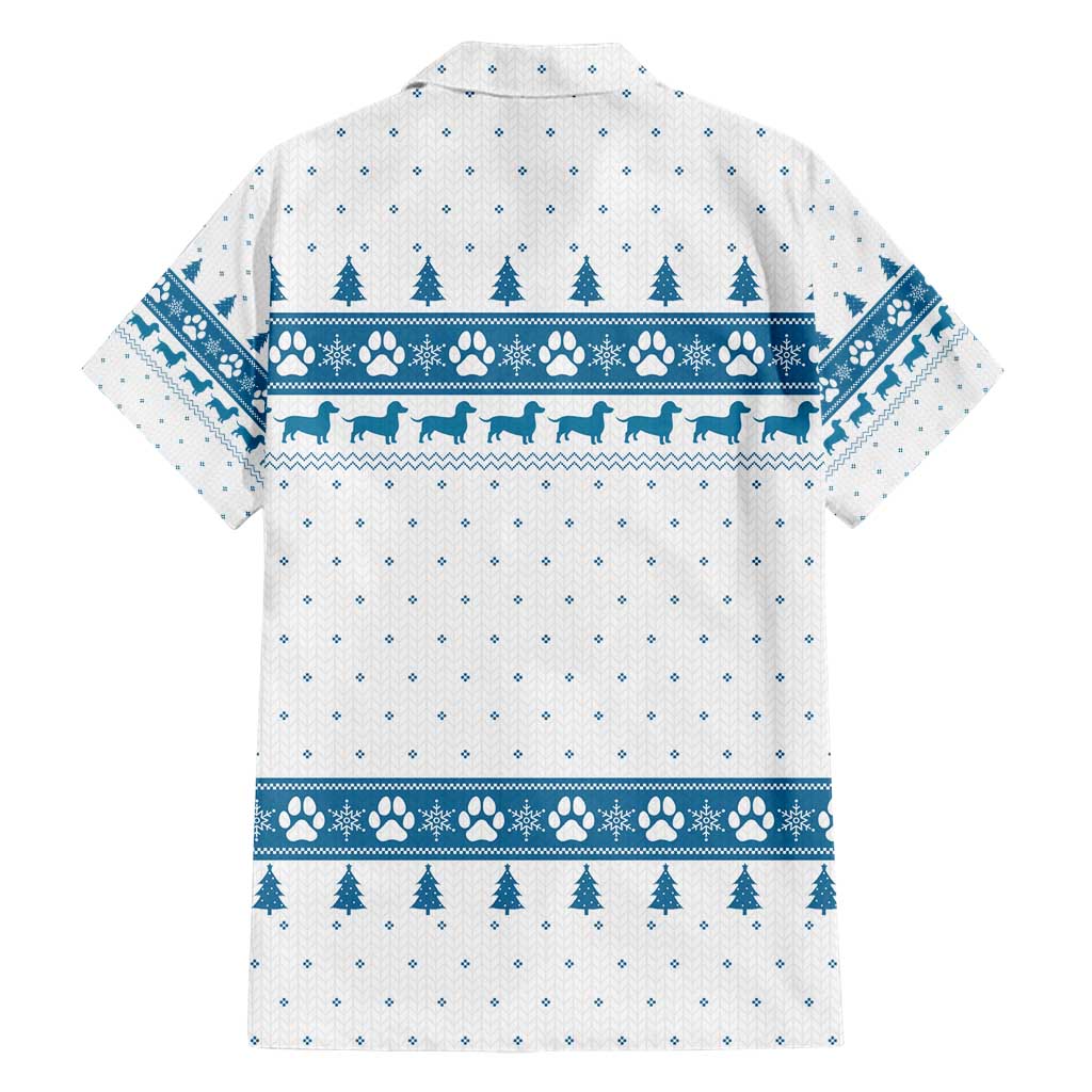 Dachshund Dog Tree Stack Hawaiian Shirt with Blue White Paw Print Pattern Design - Wonder Print Shop