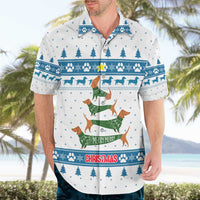 Dachshund Dog Tree Stack Hawaiian Shirt with Blue White Paw Print Pattern Design - Wonder Print Shop