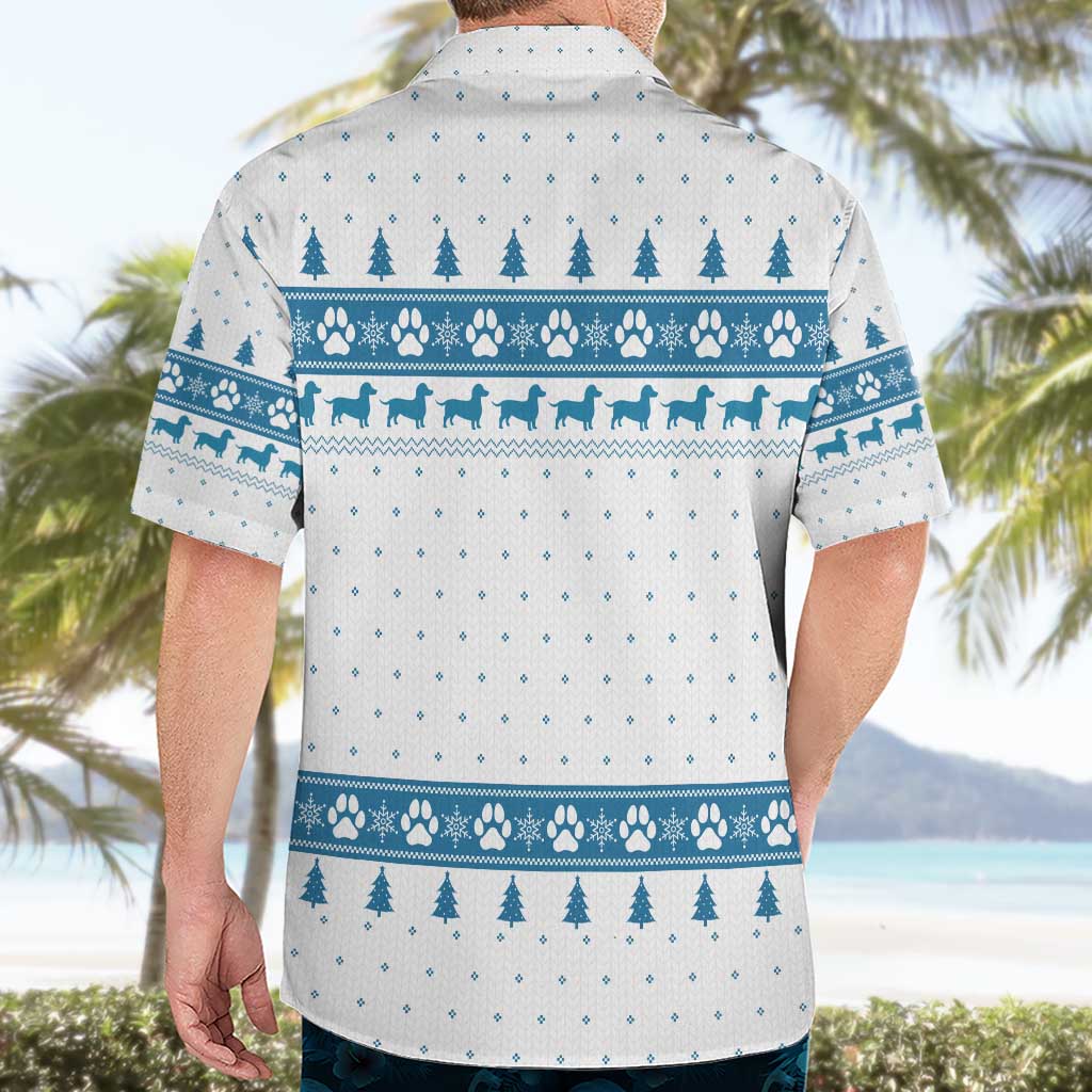 Dachshund Dog Tree Stack Hawaiian Shirt with Blue White Paw Print Pattern Design - Wonder Print Shop