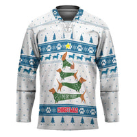 Dachshund Dog Tree Stack Hockey Jersey with Blue White Paw Print Pattern Design - Wonder Print Shop