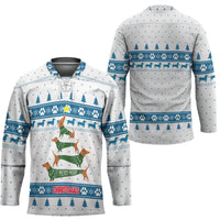 Dachshund Dog Tree Stack Hockey Jersey with Blue White Paw Print Pattern Design - Wonder Print Shop