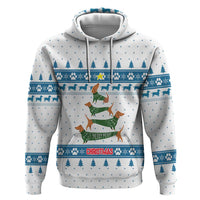 Dachshund Dog Tree Stack Hoodie with Blue White Paw Print Pattern Design - Wonder Print Shop